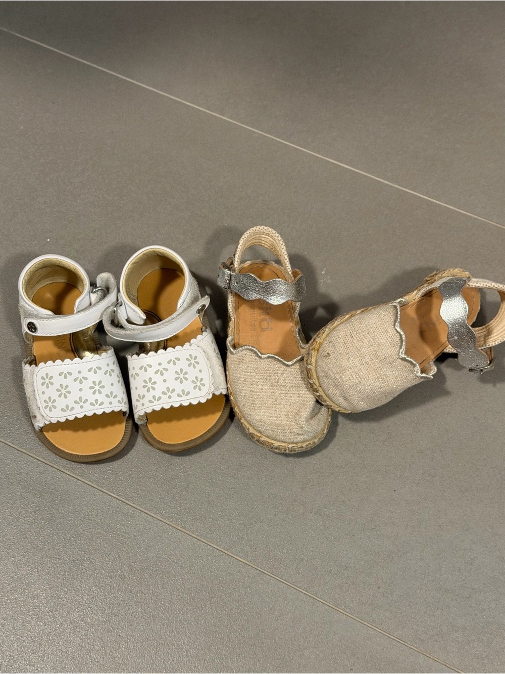 Girl White Floral Cutout Sandals and Beige Espadrille BUNDLE